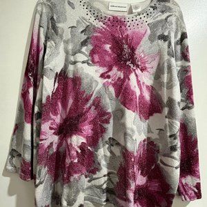 Alfred Dunner Sz.XL Pink Light Gray Silver Sweater